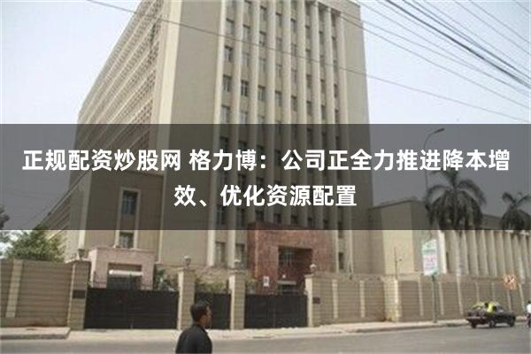 正规配资炒股网 格力博：公司正全力推进降本增效、优化资源配置